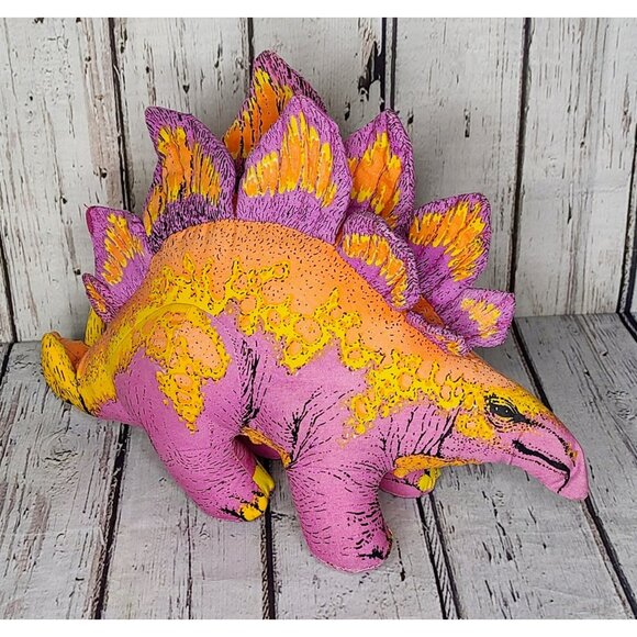 11" Vintage GAF 1991 Stegosaurus Plush Stuffed Dinosaur Realistic Purple Orange - Picture 1 of 5